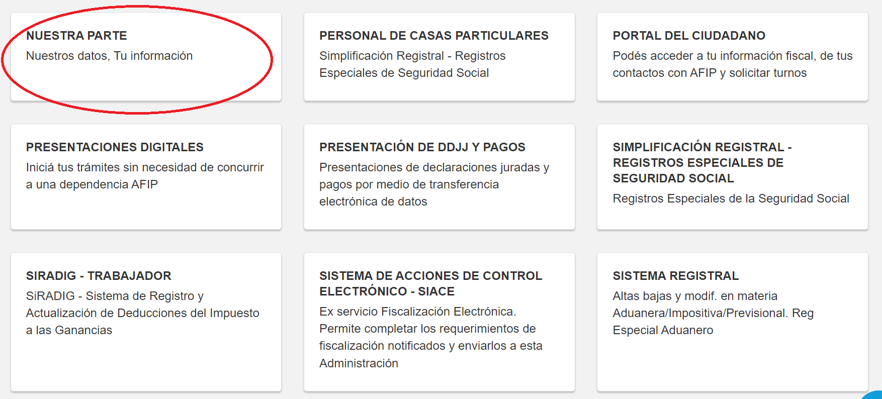 Servicios utilizados 3 monotributistas en la AFIP